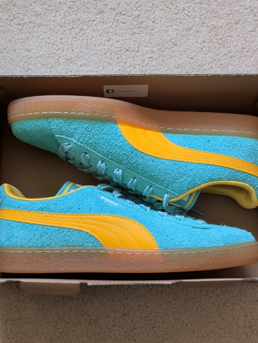 Puma Turquoise Suede Sneakers with Yellow Accent